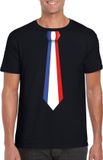 Bellatio Decorations Shoppartners Bv Supporters T-shirt - zwart - met vlag Frankrijk kleuren stropdas - heren - korte mouw XL