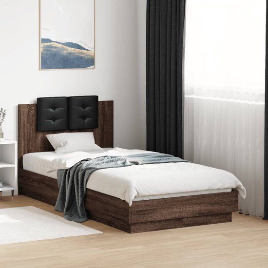 vidaXL Bedframe met hoofdbord en LED bruin eikenkleur 90x190 cm