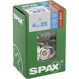 SPAX Spenglerschroef, 4,5 x 25 mm, 75 stuks, voldraad, verzonken lenskop, T-STAR plus T20, 4CUT, roestvast staal A2