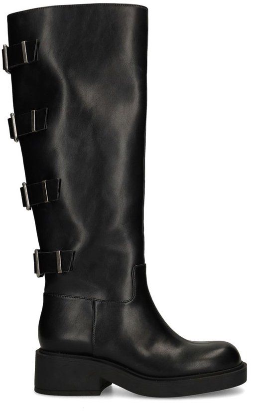 Sacha - Dames - Zwarte multi buckle biker boots met brede schacht - Maat 36