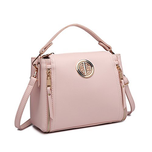 MISS LULU Handtas dames schoudertas hengseltas PU leer elegante schoudertas midden top handvat tas, roze, 9.8 x 4.3 x 8.7 inches