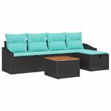 vidaXL Tuinbank - Set - 3 zitplekken - Zwart - Polyrattan