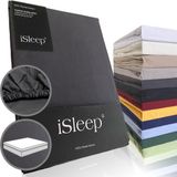 iSleep Perkal Topper Hoeslaken - 100% Perkal Katoen - Rondom Elastiek - Litsjumeaux - 180x210 cm - Antraciet