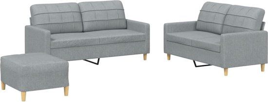 vidaXL 3-delige Loungeset met kussens stof lichtgrijs