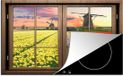 Merkloos KitchenYeah® Inductie beschermer 81.6x52.7 cm - Doorkijk - Molen - Tulpen - Inductie kookplaat accessoire