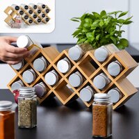 Gadgy Kruidenrek met Potjes - 18 Glazen Kruidenpotjes - Bamboe Hout - 43 x 18cm
