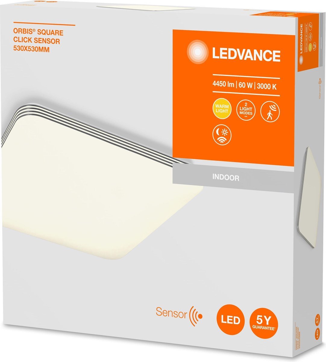 Ledvance Wand- en plafondarmatuur LED: voor plafond, ORBIS CLICK SENSOR / 60 W, 220…240 V, stralingshoek: 120, Warm wit, 3000 K, body materiaal: steel, IP20