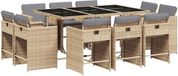 vidaXL 11-delige tuinset met kussens, polyrattan, gemengd beige