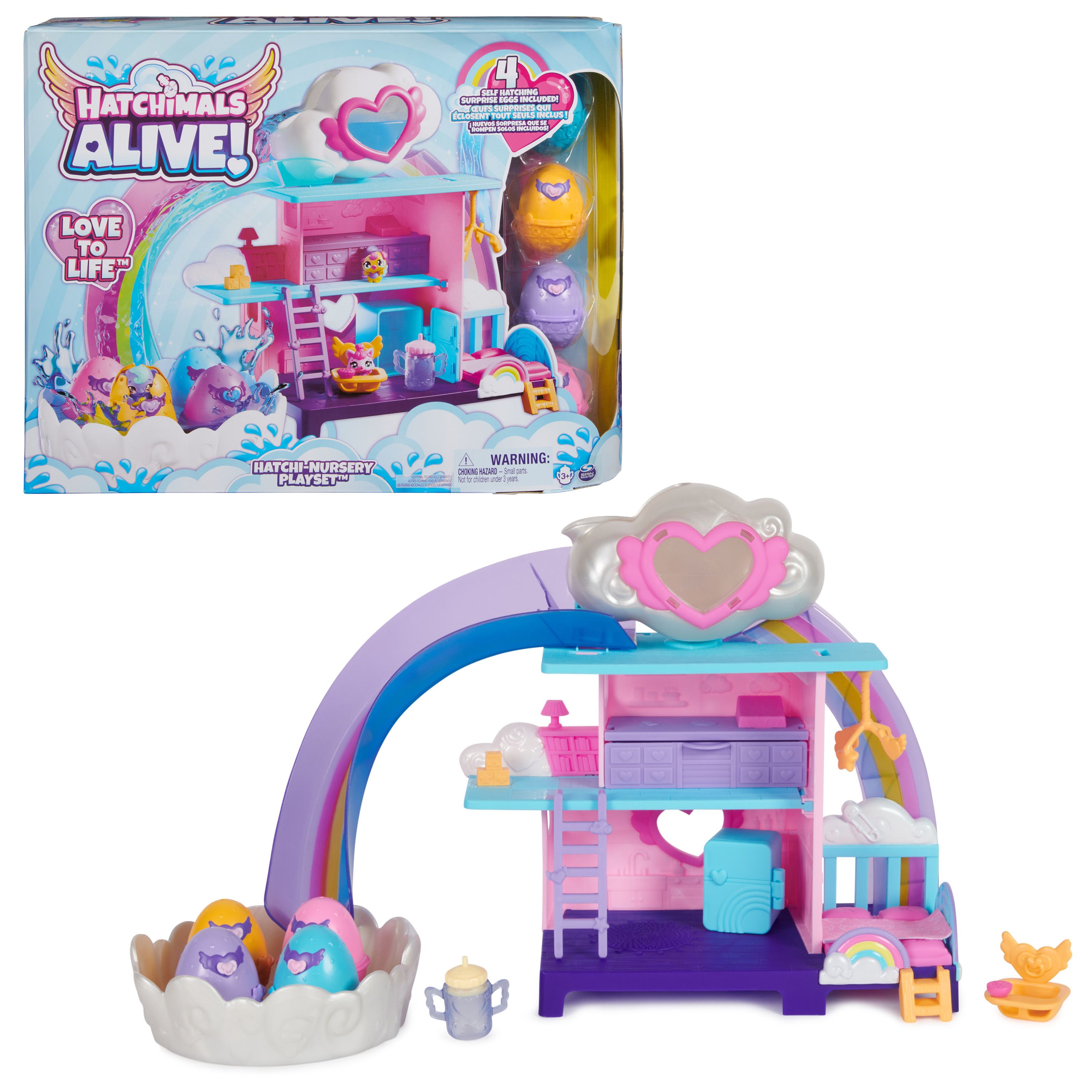 Hatchimals Alive - Hatchi-Nursery Playset - Includes 4 Hatchimals Figures and 13 Accessories