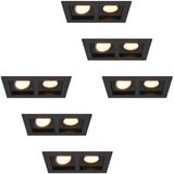 HOFTRONIC Set van 6 Fresno Dubbele Inbouwspots Rechthoek Zwart