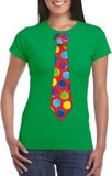 Bellatio Decorations Shoppartners Bv Foute Kerst t-shirt stropdas met kerstballen print groen voor dames XS