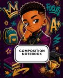 Young King Composition Notebook | I Belong In Every Room I Walk Into: College Ruled Journal for Boys, 200 Pages, Empowering Notebook for Black Boys, Bold Minds Bright Futures, 7.5 x 9.25 in