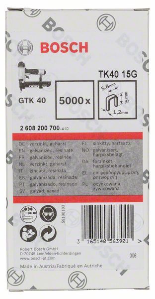 Bosch Staples Pack - 5000 Staples - 1.5 cm - Aluminium