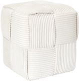 HOME DECO FACTORY Poef/krukje Cocoon - ribstof - creme wit - 36 x 36 x 38 cm - vierkant