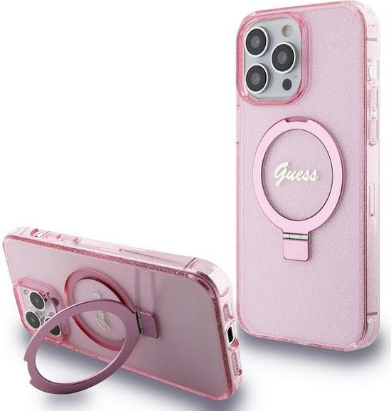 Guess Ring Glitter Back Case for Apple iPhone 15 Pro Max - Pink