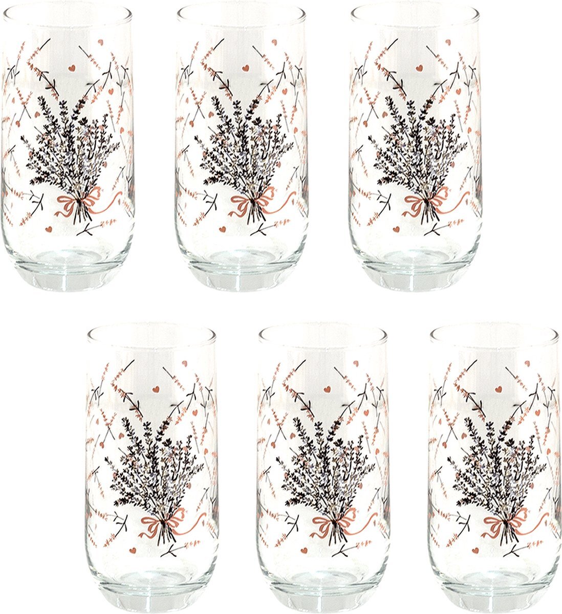 Clayre & Eef Waterglas set van 6 Waterglazen Drinkglas 280ml Transparant Glas lavendel Drinkbeker