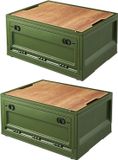 Famanu Opbergboxen met deksel 2 × 35L stapelbaar kunststof opbergdoos met wielen camping box opvouwbare opbergkrat kamperen voor campingaccessoire, woonkamer, garage, buitenpicknick, groen