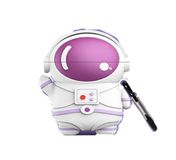 Airpods cartoon astronaut beschermhoes softshell met karabijnhaak (roze)
