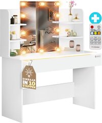 Casaria Make up tafel Lucia - Lade Spiegel LED 4 Planken 140x110 - Wit