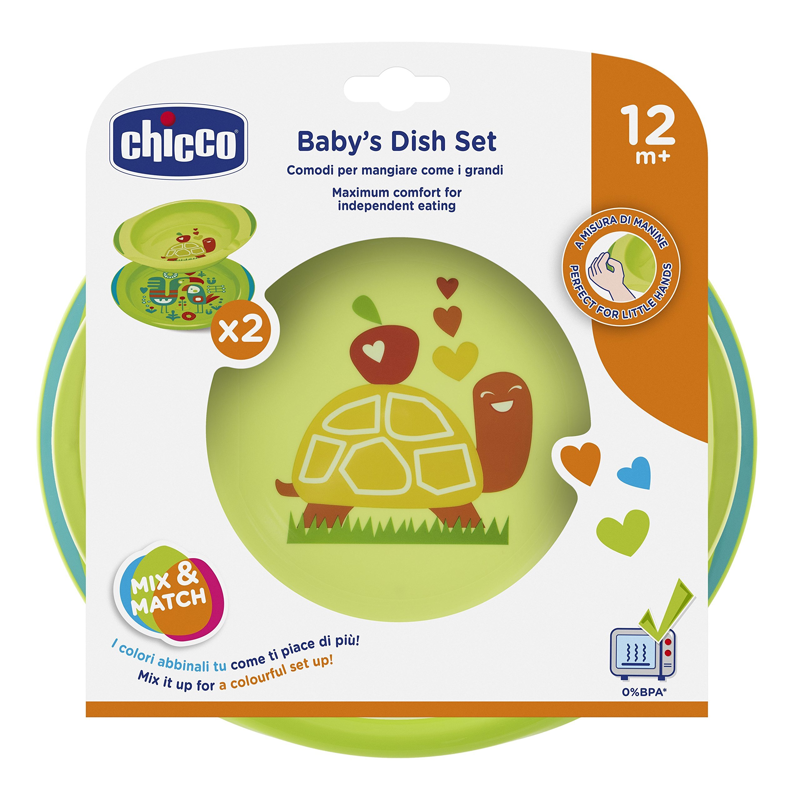 Chicco 00016002300000 Set Plat En Diep Bord Met Decoratie X2 12M+, Groen groen