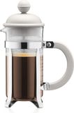 Unyqoos® Cafetière à piston – 0,35 litre, verre borosilicaté, système anti-goutte, filtre en acier inoxydable, couleur crème, acier chromé et nylon, lavable au lave-vaisselle