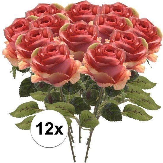 Bellatio Flowers & Plants 12x Roze Roos steelbloem 45 cm - Kunstbloemen