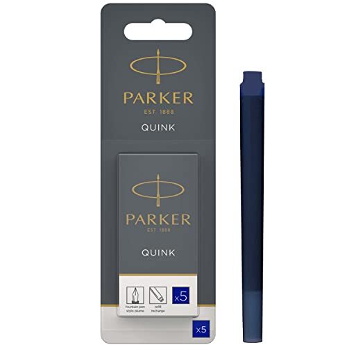 Parker 1950403 Quink navulpatronen voor vulpen, lange patronen, blisterverpakking met 5 stuks, blauwe inkt