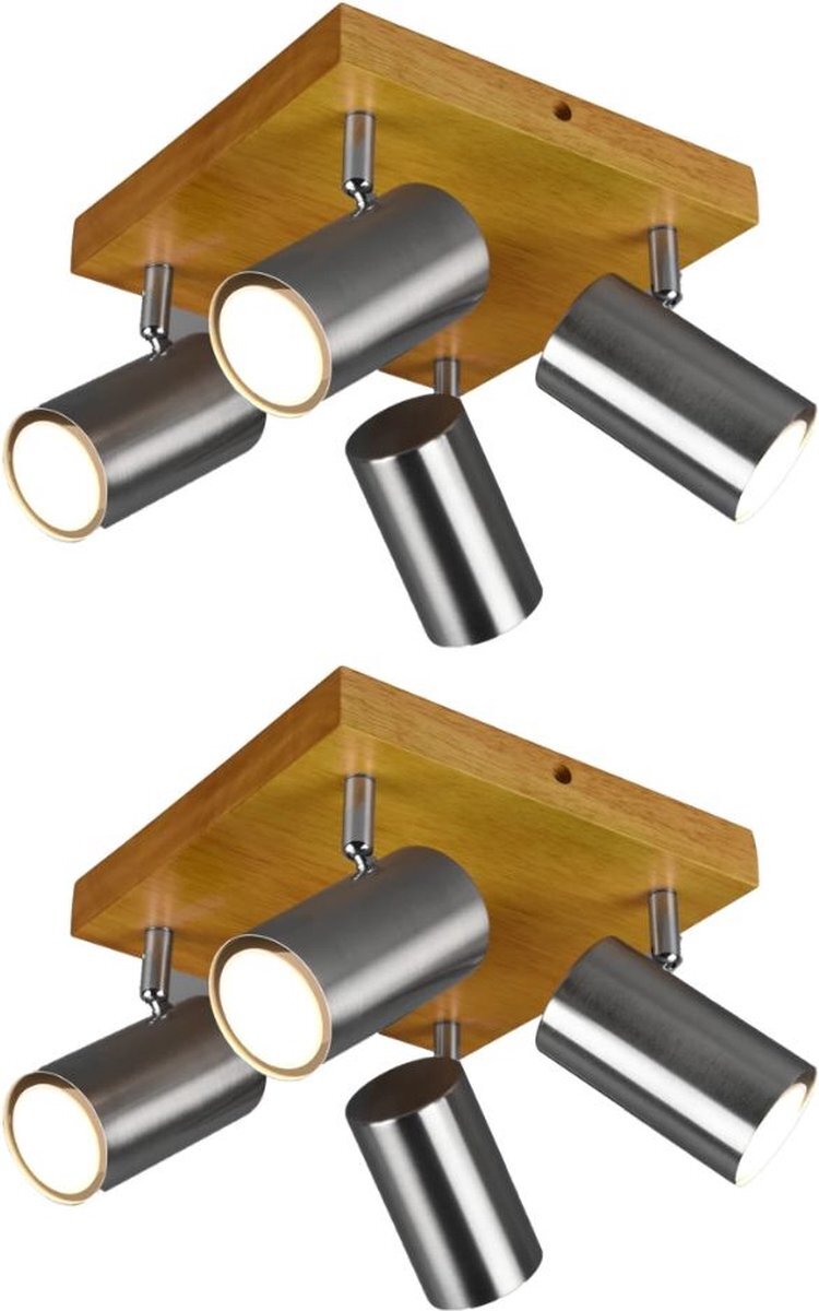 TRIO Lighting Marley 4-Spot Nikkel mat Houtkleurige basis - 2 stuks