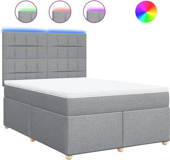 vidaXL Boxspring met matras stof lichtgrijs 140x200 cm