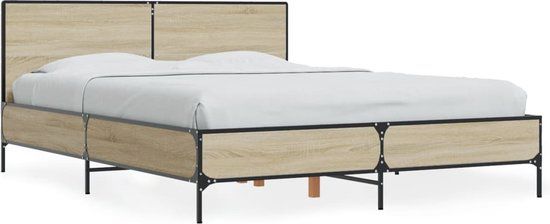 vidaXL Bedframe Sonoma Eiken 120x190 cm - Hout & Metaal