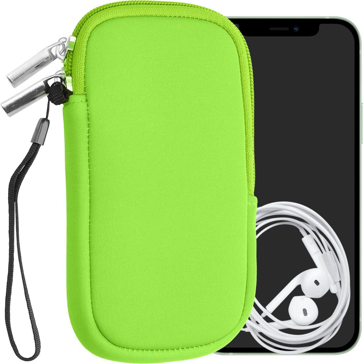 kwmobile Tasje voor smartphones M - 5,5" - Insteekhoesje van neopreen in neon groen - Maat: 15,2 x 8,3 cm