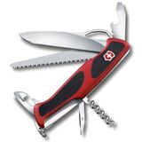 Victorinox Taschenmesser Ranger 79 M Grip (12 Funktionen, Dosenöffner, Schraubendreher, Korkenzieher, Einhand-Feststellklinge), 130 mm, rot/schwarz