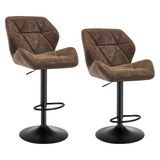 WOLTU Barkrukken Donkerbruin Set van 2 in Kunstleer en metaal,360°Draaistoel Verstelbare Barstoelen met Rugleuning En Voetensteun,BH287dbr-2
