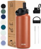 VANN® Bouteille à boire en acier inoxydable à 3 parois 1 Litre avec paille pour adultes – Avec 5 accessoires – Thermos – 24 heures froid/12 heures chaud – Rouge – VANN Ultimate Bottle®