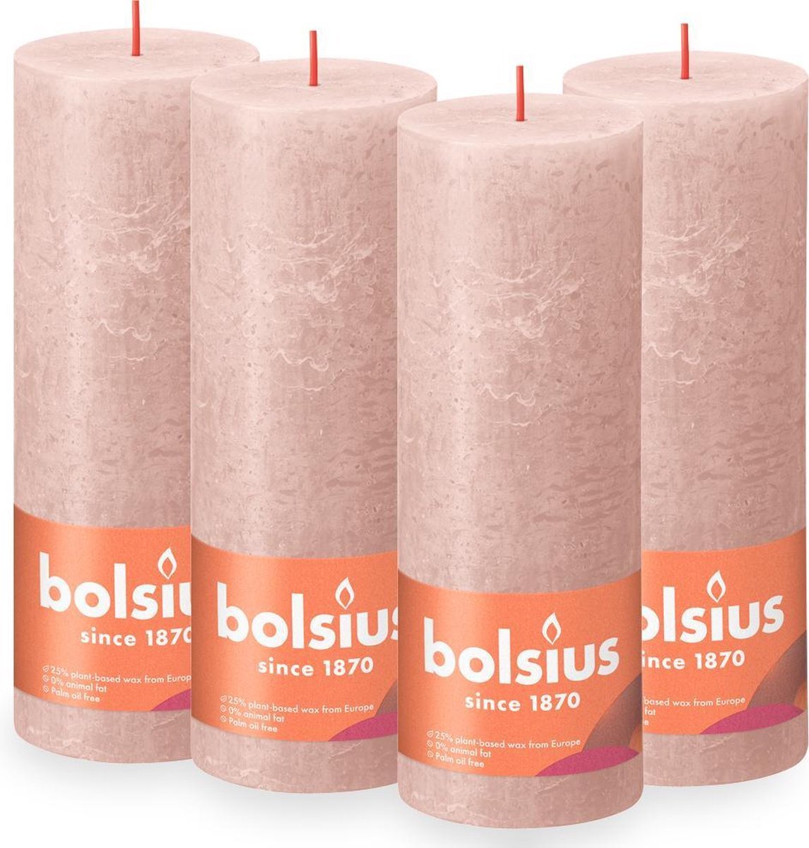 Bolsius Rustieke Kaars - Poeder Roze - 19cm - 4 stuks