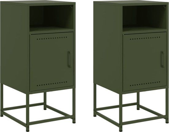 vidaXL Nachtkastjes - Set van 2 - Staal - Olijfgroen