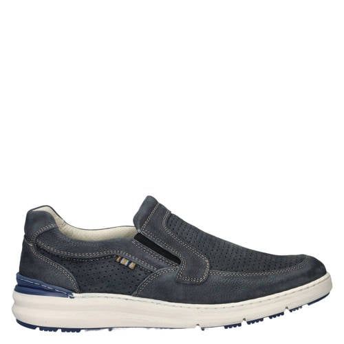 Nelson nubuck instappers donkerblauw