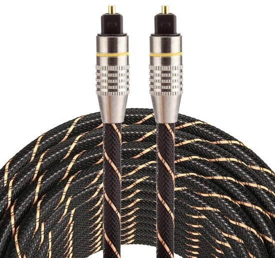 By Qubix Toslink kabel - 15 meter - zwart - optical cable audio - audio male to male - Nylon edition - Optische kabel van hoge kwaliteit