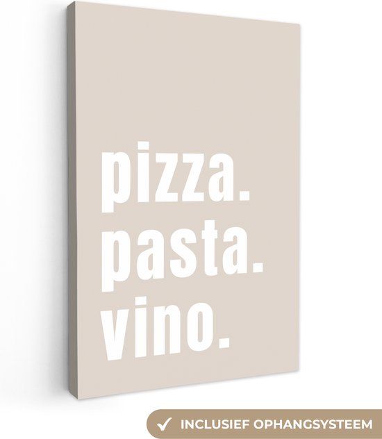 OneMillionCanvasses Canvas schilderij 90x140 cm - Pizza, Pasta, Vino - Beige - Wit