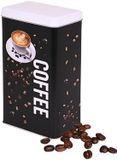Merkloos Koffie bewaarblik - koffiepads / filterkoffie / bonen - zwart - coffee print - 800 ml