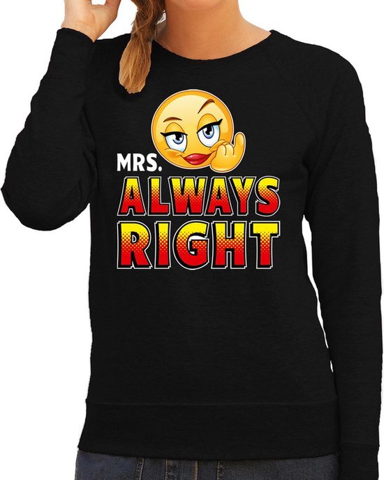 Bellatio Decorations Funny emoticon sweater Mrs. always right zwart dames L