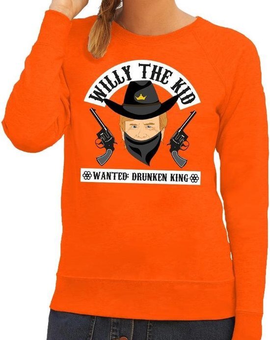 Bellatio Decorations Oranje tekst sweater Willy the Kid cowboy voor dames - Koningsdag kleding XL