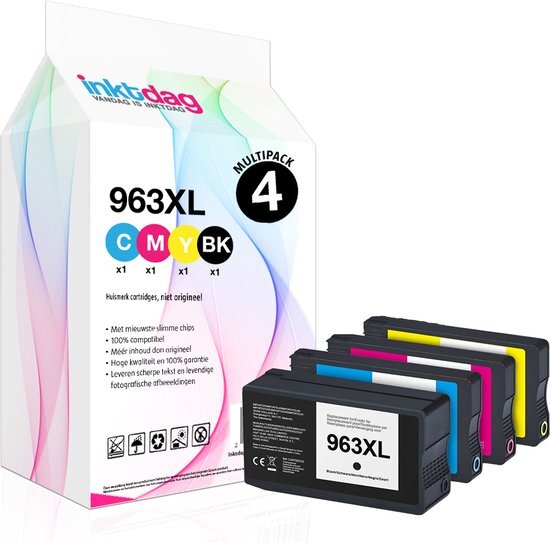 inktdag inktcartridge voor HP 963XL inktcartridges multipack, hp 963 xl inktcartridges van 4 kleuren (1*BK, C, M en Y) voor HP OfficeJet Pro 9010, 9014, 9012, 9020, 9025, 9015, 9016, 9019, 9022, 9018 Printer