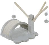 Arbre à chat - Petit arbre d'escalade avec niche - 40 cm - 2 jouets (balles) - Tapis griffoir - Peluche - Gris clair