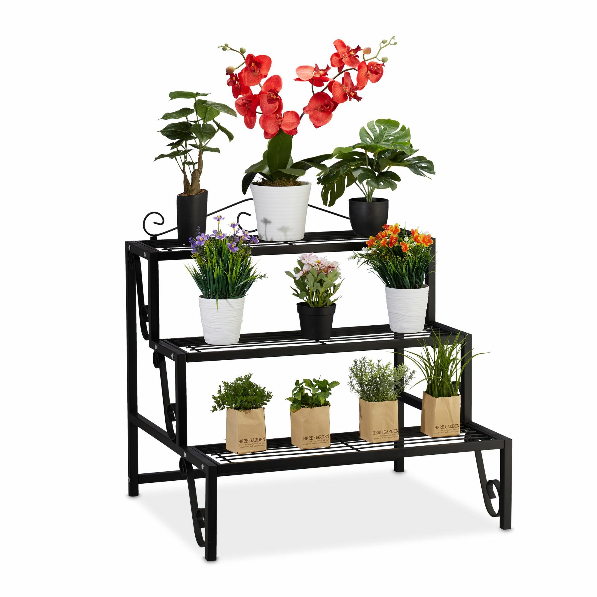 Relaxdays Plant Stand - Black Iron - Indoor - 70x60x69 cm - 15 kg Capacity
