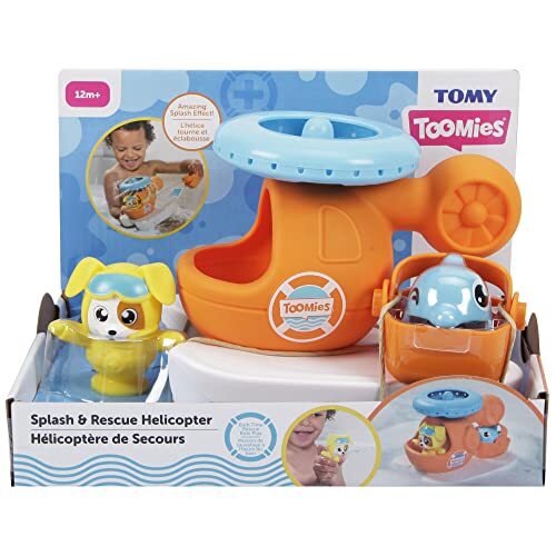 Toomies Tomy E73305C Splash & Rescue Helikopter Water Spinning Bad Drijvend Speelgoed met Spuitpiloot - Reddingsemmer & Dolfijn met gietactie - Geschikt vanaf 12 maanden