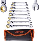 VEVOR Flex-Head Ratelsleutelset, 8-delige combinatiesleutelset met oprolbare tas, Cr-V stalen flexibele ratelsleutelset, metrisch 8 mm tot 17 mm, ideaal voor algemeen huishouden, autoreparaties