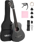 VEVOR Concertgitaar, 780MM, Houten Klassieke Gitaar Starterset voor Beginners, met Nylon Snaren, Gigbag, Riem, Tuner, Extra Snaren, Plectrums, Capo, Lindehout, Zwart
