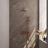 Brauer Copper Carving Thermostatische Regendoucheset Inbouw - Hoofddouche 20 cm - Rechte Wandarm - Met Drukknoppen - Handdouche Staaf - Doucheslang - Geintegreerde Glijstang