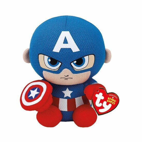 TY 41189 Captain America pluche, blauw/rood/wit, 16 cm